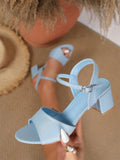 Size 42 Summer Classic Black White Ankle Strap Sandals for Women Elegant Blue Pink Square Heels Office Lady Shoes