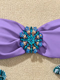Rhinestone Flower Accessories Swimsuit Women 2026 2-piece Mini Bikini Sexy Strapless Backless Bathing Suit Summer Beach Swimwear
