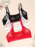 See Tbrough Lace Embroidery Women Lingerie Adjustable Strap Unlined Brassiere Women's Bras Floral Wire-Free No Pad Bra Underwear