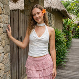 Women Summer Halter Top Sleeveless Lace Backless Solid Color Camis Tops for Club Party