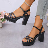 Women's Ankle Buckle High-Heeled Sandals New Style Cross Strap Platform Sandal Female 2025 Outdoor Thick Heel Sandalias Mujer