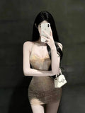 2026 Spring New Sexy Shinestone Halter Neck Backless Slim Fit Waist-Cinching Bodycon Dress Pure Desire Charming Pure Desire FJZ8