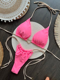 New Solid Color White Bikini Women suit Low Waist Lace-up Fashionable Swimsuit Two-piece Set