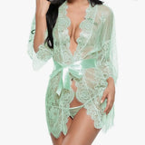 Romantic Lace Robe Set Women Sheer Floral Babydoll Lingerie Nightwear Belt Elegant Bridal Boudoir Sleepwear Mesh Nightgown