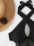 Halter Mesh Sheer Underwired One Piece Swimsuit Women Swimwear Female Backless Hollow Out Monokini High Cut Bathing Suit Swim
