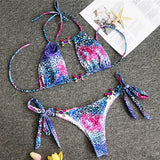 Halter Leopard Diamond Bikini Women Bandeau Swimsuit Female Swimwear Two Pieces Bikini Set Hollow Out Bather Bathing Suit Swim