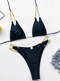 Sexy Cow Print Halter Metal Chains Brazilian Bikini Women Swimsuit Female Swimwear Two Pieces Bikini Set Bathing Suit Swim Lady