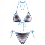 2026 New Womens Stripe Bikini Sets Halter Bra Tops with Tie-up Thong 2 Pcs Set Swimsuits Stylish Sexy Beach Pool Bathing Suit