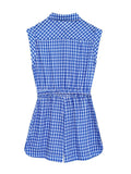 Gingham Printed Jumpsuit Women 2025 Summer Spring Wide Leg Casual Overalls for Women Cotton Linen Romper Pockets Playsuit
