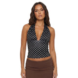 Women's Summer Halter Neck Tops Fashionable Striped Sleeveless Open Back Slim Fit Vest for Party Daily Wear