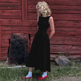 Chic Elegant O-neck Sleeveless Backless A-line Long Dresses Red Black 2026 Summer High Waist Tunics Zip-up Party Evening Dress