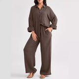 2026 Spring and Summer Casual Suit New Fashion Suit Loose Casual Top Wide Leg Pants Two-piece Set for Women