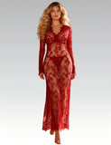 Plus Size Floral Lace Nightgown for Women Maxi Maternity Dress Big Size Beach Cover Up Swimwear Sheer Long Sleepwear Gown