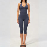 2PCS Workout Set Women Yoga Sets V Neck Cross Slim Sports Tank Top Athletic Wear Outdoor Tight High Waist Leggings Fitness Suits