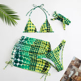 4 Pieces Random Dot Print Tie Side Halter Bikinis Swimsuit & Beach Skirt Sexy Swimwear Women 2026 Bathing Swimming Suit Female
