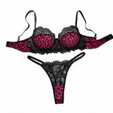 Hot Pink Leopard Print Lace Lingerie Set Underwire Bra With Matching Thong Women Sexy Intimates ZA825182