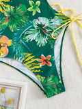 2026 Print Lace Up Back Swimsuit One Piece Solid Swimwear Women Bathing Swimming Suit Female Padded Summer Beachwear Bodysuit