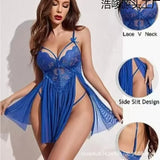 New Summer Erotic Pajamas Home Wear Dress Sexy Lingerie Floral Lace Romantic Nightgown Sheer Seductive Panties Porn Nightdress