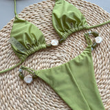 Shiny Halter High Leg Cut Beads Bikini Women Swimwear Female Swimsuit Two-pieces Bikini Set Padded Bather Bathing Suit Swim Lady