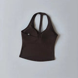 Women's Summer V-Neck Yoga Sports Vest Hanging Back Neck Design Outdoor Running Training Gathered Fit Top for Active Wear