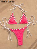 PU Faux Leather Halter Bikini Female Swimsuit Women Swimwear Two-Pieces Bikini Set High Cut Leg Bather Bathing Suit Swim V8095
