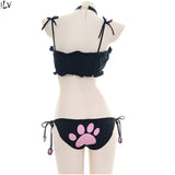 Japanese Anime Cat Cosplay Uniform Bra Panties Set Women Intimates Kawaii Lolita Hollow Out Sexy Lingerie Underwear Set