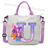 KPop Demon Hunters Canvas Shoulder Bag for Boys Girls Cartoon Letter Printed Crossbody Pouch Students Portable Fashion Handbag