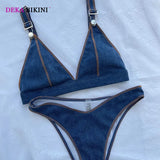 DEKA Sexy Brazilian Women Swimwear Denim Bikini Set Blue High Cut Bikini Female Swimsuit Two-pieces Bather Bathing Suit Swim