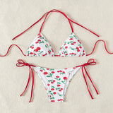 Sexy women cute cherry print halter string micro bikini sets two pieces swimsuit Swimwear bathing suit beach outfits biquini