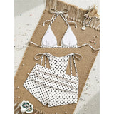 S - XL With Shorts Polka Dot Halter Bikini Female Swimsuit Women Swimwear Three-pieces Bikini Set Bather Bathing Suit Swim V8292