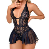 Sexy Crotchless Bodysuit Women Underwear Lace Erotic Costume Teddy Baby Doll Deep V Open Bra Lingerie Dress