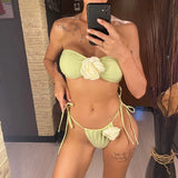14 Colors 3D Flowers Bandeau High Cut Bikini Female Swimsuit Women Swimwear Two-Pieces Bikini Set Bather Bathing Suit Swim V5265