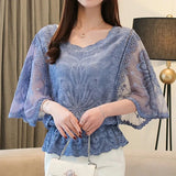 Summer Loose Lace Blouse Women 2025 Butterfly Sleeve Chiffon Shirt Woman Fashion Casual Floral White Shirt Tops Blusas 4073