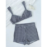 Plaid V Neck Shorts Female Swimsuit High Waist Bikini Women Swimwear Two-Pieces Bikini Set Padded Bather Bathing Suit Swim V8272