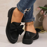 2025 Spring Black Bow Tie Loafers Women Preppy Platform Thick Sole Pumps Lady British Retro Style Office Pu Leather Shoes Mujer