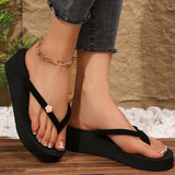Women's Flower Decor Med Heel Flip Flops Simple Style Black Wedge Clip Toe Slides Woman Summer Outdoor Med Heel Slippers Mujer