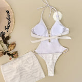 Sexy White Pink 3D Flower One Piece Swimsuit Skirts Sets Women Hollow Out Backless Thong Bikini Beach Bathing Suit Swimwear 2026