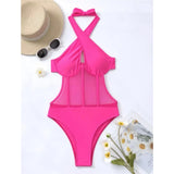 S - XL Underwired Cut Out Halter Women Swimwear One Piece Swimsuit Female Monokini High Cut Bather Bathing Suit Swim Lady V4418