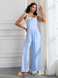 Women Fashion Jumpsuits Sleeveless Buttons Suspender Wide Leg Pant Overalls with Pockets Casual Loose Romper Streetwear