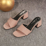 Fashion Women Pumps Slippers Ladies Square Toe Female Slides Summer High Heels Sandals Solid Ladies Shoes 2026