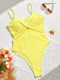 DEAK Sexy Yellow Hollowed Out One Piece Swimsuit For Women Cross Swimwear Female Drawstring Bodysuit Bathing Suit Beachwear