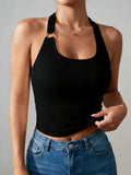 Summer Women's Halter Neck Tank Top Sleeveless Padded Crop Top Casual Vest Slim Fit Camisole for Daily Wear