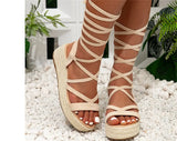 2024 Big Size 43 Women's Comfy Walking Wedge Espadrilles Sandals Summer Leisure Round Toe Platform Ankle Strap Shoes