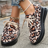Fashion Leopard Print Platform Sneakers Women Plus Size 43 Lace Up Thick Sole Casual Shoes Woman Non Slip Sport Walking Shoes