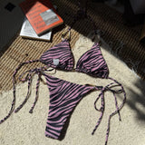 Zebra Print Micro Bikinis Sets Two Pieces Women Halter Metal Ring Swimsuit Brazilian Summer Bathing Suit Swimwear Swimming Suit
