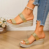 Fashion Weave Gold Wedges Sandals Women Summer Thick Bottom Platform Slippers Woman Plus Size 43 Lightweight Rome Sandals Female
