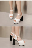 New Women Sandals Summer Shoes Sexy Peep Toe Thick High Heels Platform Black Dress Party Wedding Shoes Woman Pumps