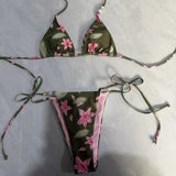 New Boho Style Floral Pattern Women's Micro Bikini Set Bead Decor Swimsuit Sexy Backless Bandage Swimwear Bathing Suit Beachwear