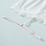 Sexy WhiteTulle Nightdress Woman Lingerie & Thong  V-neck Open Sleep Skirt Erotic Pajamas Garter Dress Set See Through Nightwear