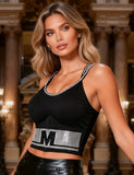 Black Rhinestone Camisole for Women Going Out Sequin Sparkly Top Double Adjustable Straps Clubbing Y2K Cute Tee